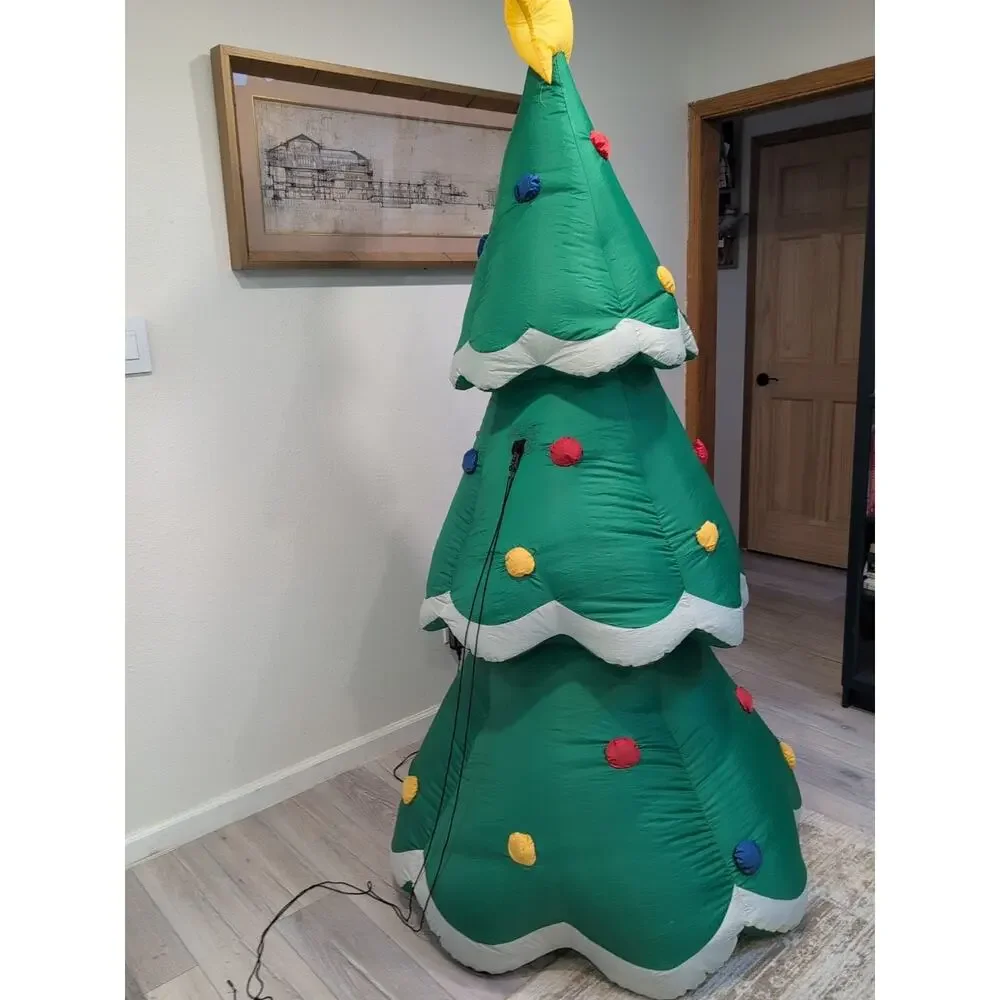 7' Air blown Inflatable Gemmy Christmas Tree‎ w/ Star and Ornaments Tested Work